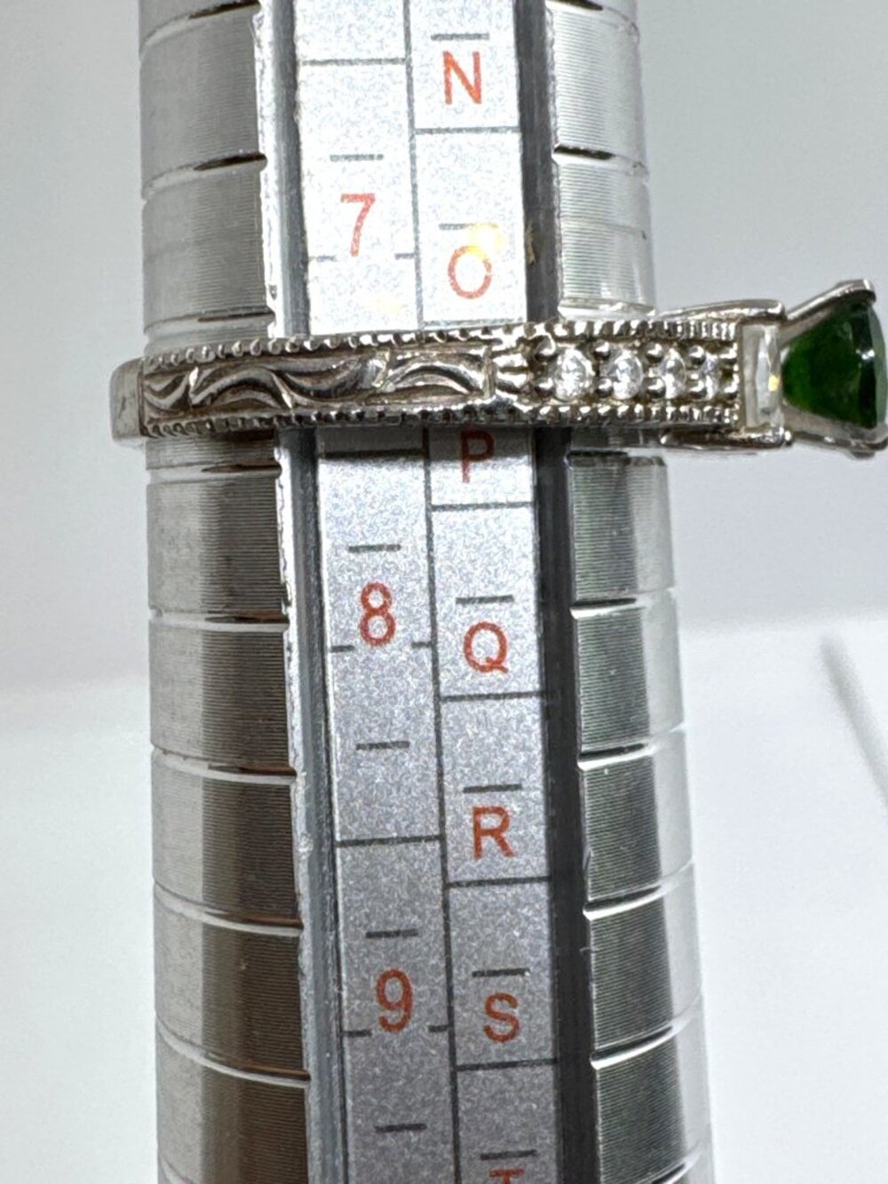 FI STER 10K Sterling Silver 10K White Gold Overlay Green Gemstone Ring Size 7.5 - Picture 6 of 8